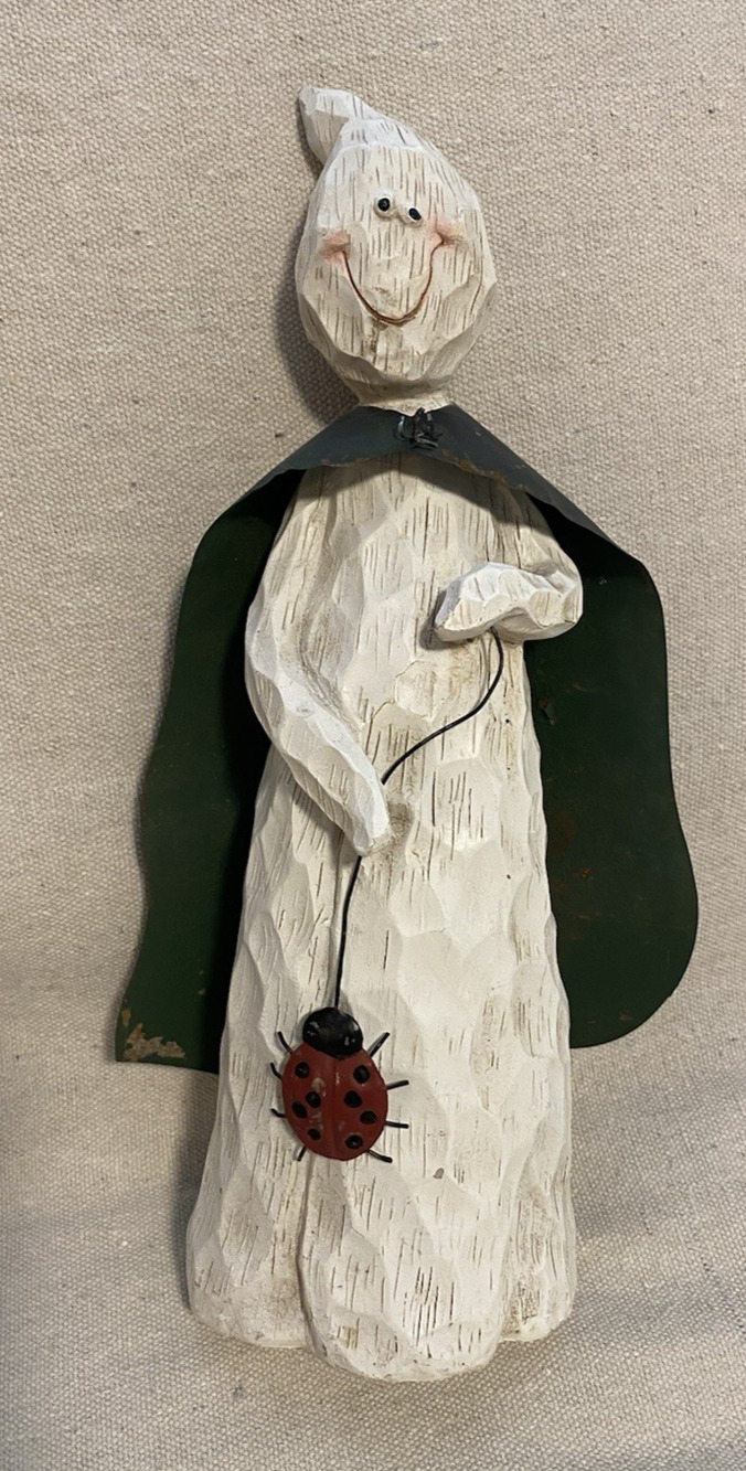 Vtg Transpac Ghost Figurine Cape & Ladybug on Leash Halloween Decor Table Topper